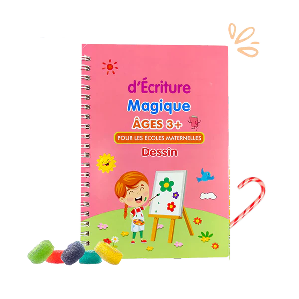 e-  Ensemble de 4 livres réutilisables de calligraphie manuscrite, livre de pratique magique pour enfants dès 2 ans.