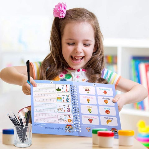 e-  Ensemble de 4 livres réutilisables de calligraphie manuscrite, livre de pratique magique pour enfants dès 2 ans.